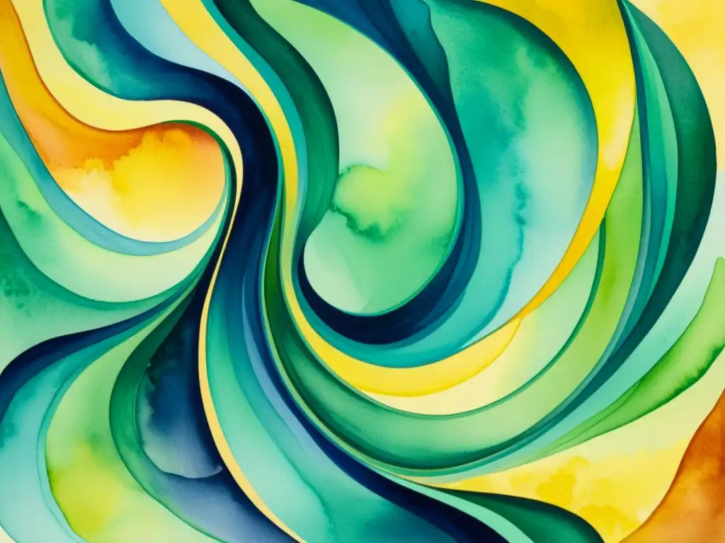 Una pintura acuarela abstracta que evoca el dinamismo en la creación de versos con líneas fluidas y colores vibrantes