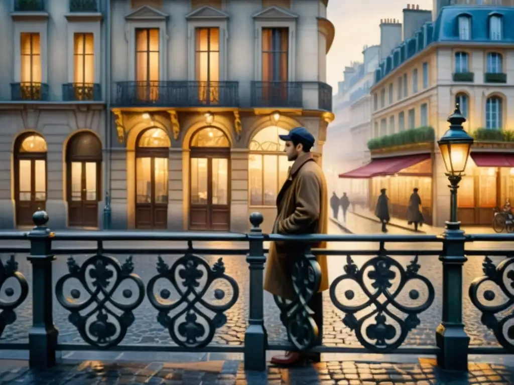 Una pintura de acuarela detalla una esquina parisina con melancolía, reflejando la esencia del poeta maldito Charles Baudelaire