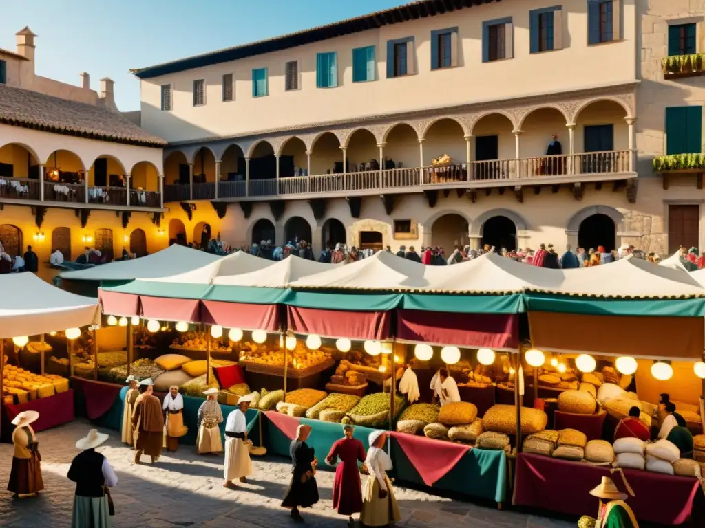 Pintura de mercado bullicioso durante el Siglo de Oro, reflejando la crítica social en la poesía de la época