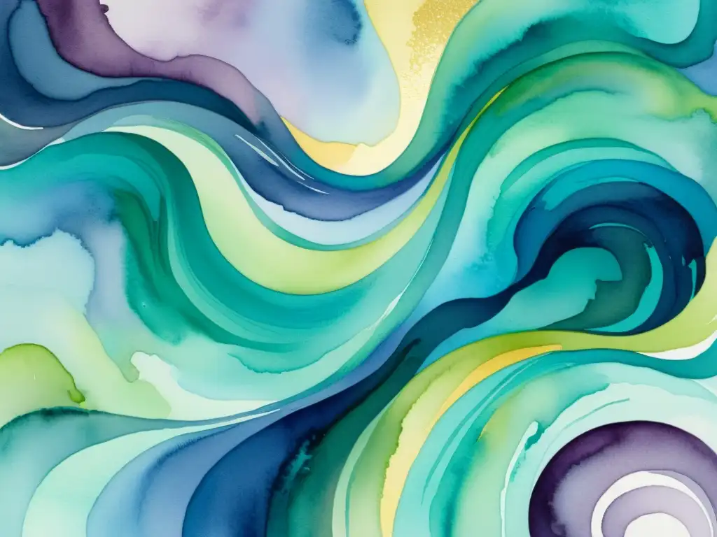 Pintura acuarela vibrante: paisaje abstracto en movimiento Una pintura acuarela vibrante de un paisaje abstracto, con pinceladas audaces y fluidas en una rica paleta de colores