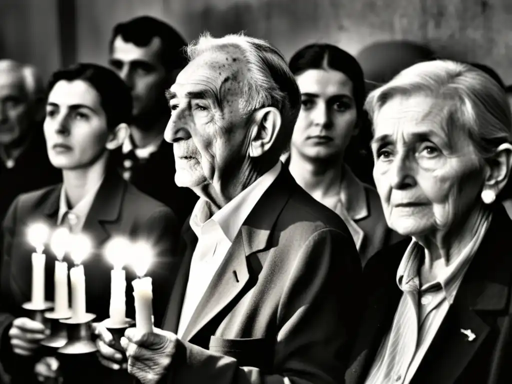 Un poderoso testimonio visual de la poesía del Holocausto, con sobrevivientes sosteniendo velas en un emotivo acto conmovedor