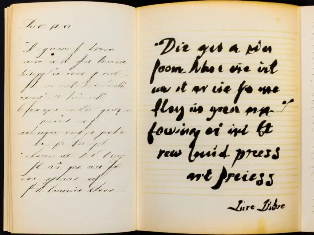 Poema en verso libre traducción poética, escrito a mano en tinta negra sobre papel texturizado amarillento, con una elegante y emotiva caligrafía