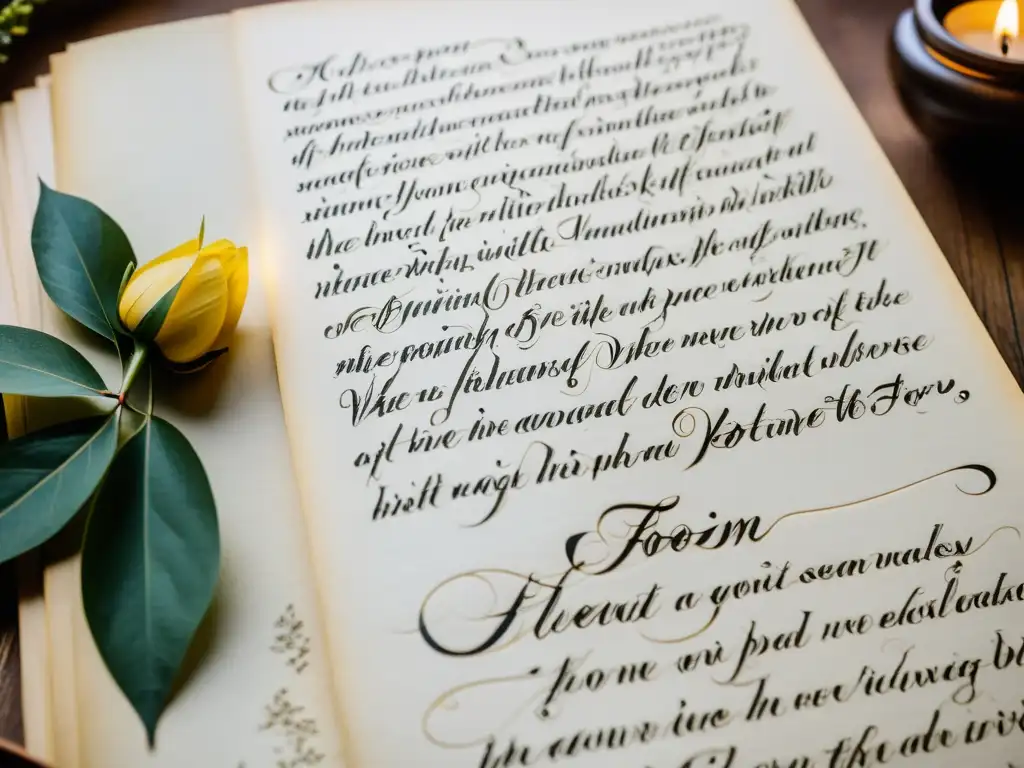 Una poesía en elegante caligrafía rodeada de ilustraciones florales, evocando la circulación internacional poesía contemporánea