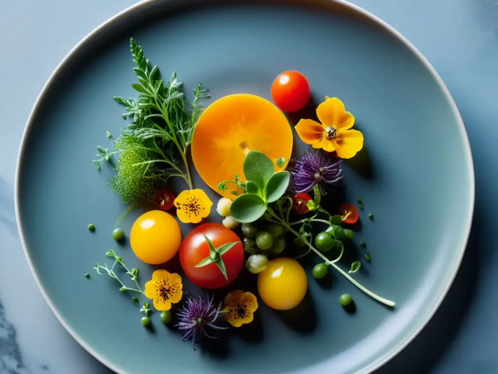 Una poesía gastronómica de sabores y versos en un plato vibrante y delicadamente decorado con ingredientes orgánicos frescos