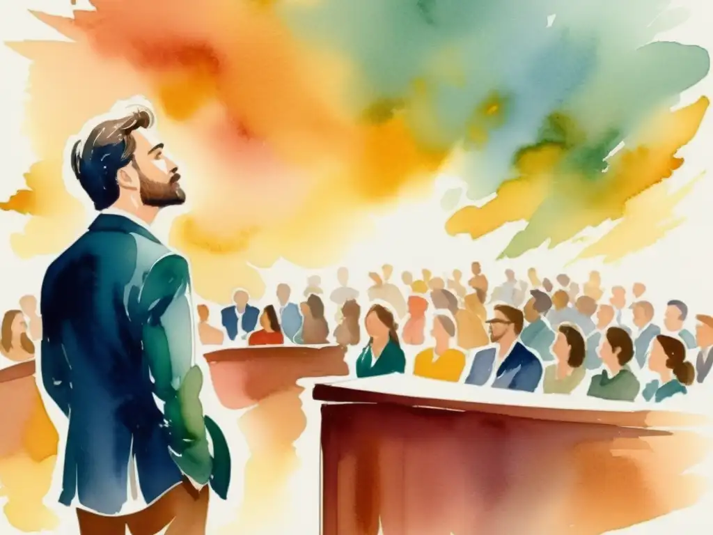 Apasionada poesía: el triunfo de los poetas en el marketing de video Un poeta apasionado recita en un escenario, con un público atento