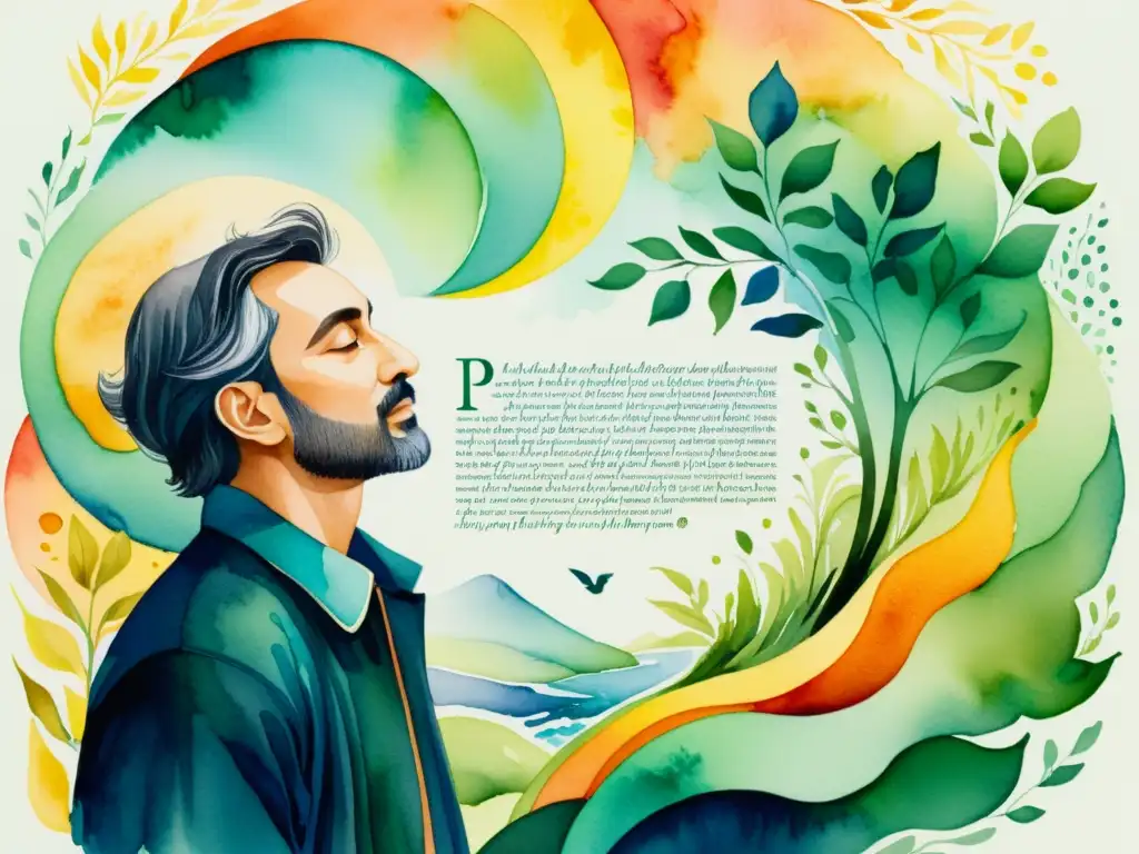 Un poeta experto divide versos con precisión y gracia en una pintura acuarela ultradetallada de 8k