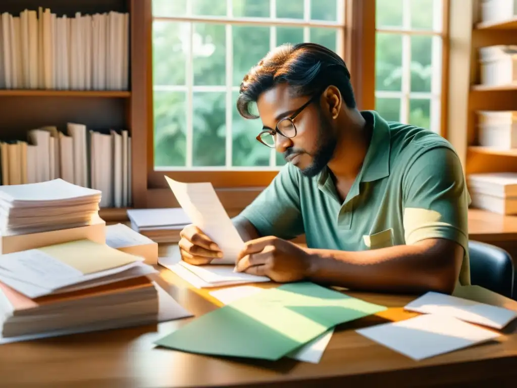 Un poeta inspirado construyendo lista correo audiencia poesía entre cartas y luz solar