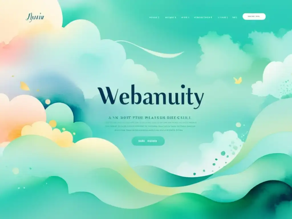 Interfaz web poética y etérea en acuarela Sitio web poético cautivante: ilustración acuarela serena con colores suaves y líneas delicadas, creando un espacio digital encantador y tranquilo