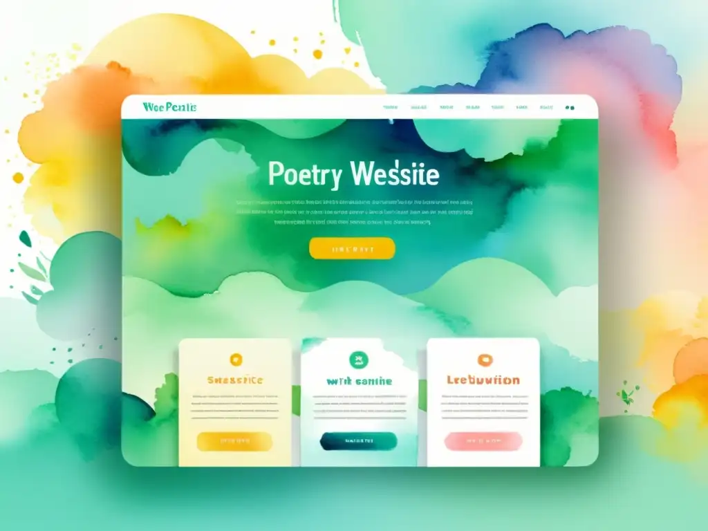 Un sitio web poético con diseño acuarela, invitando a explorar espacios virtuales para la lírica