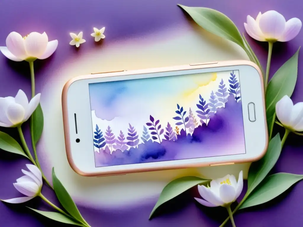 Un smartphone descansa sobre flores, proyectando un poema digital