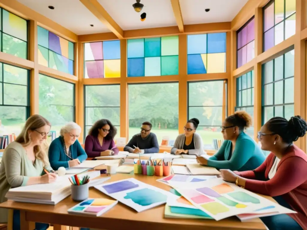 Un taller de poesía especializada, lleno de energía creativa y camaradería, en una habitación acogedora y soleada con grandes ventanas