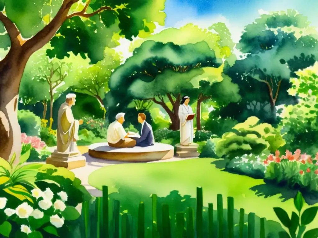 Un tranquilo encuentro poético en un jardín exuberante, iluminado por la pasión y la inspiración
