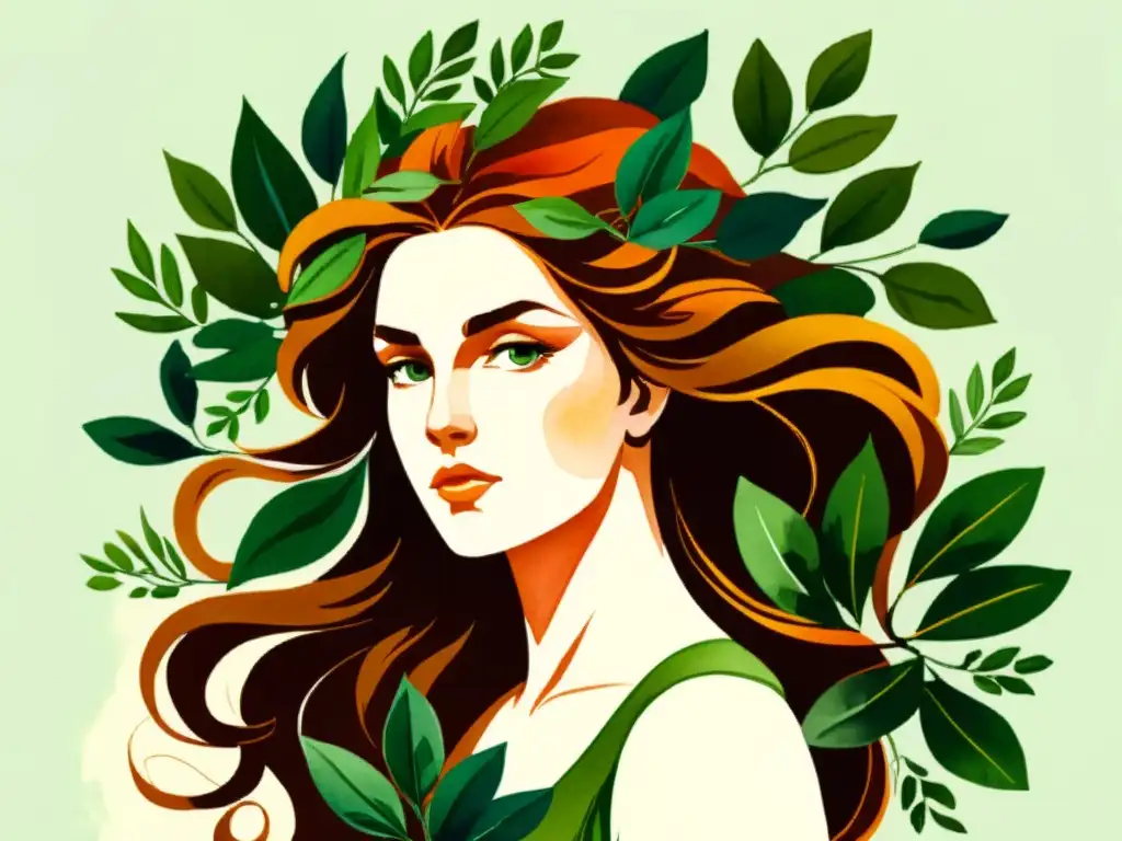 Daphne, en vibrante ilustración acuarela, se transforma en árbol de laurel