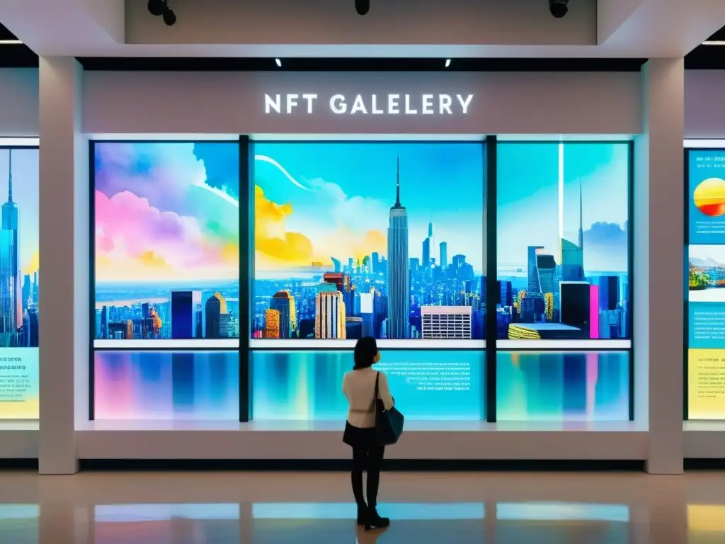 Vibrante galería de arte virtual con poemas NFT más caros, innovación y creatividad en la escena futurista de la metrópolis