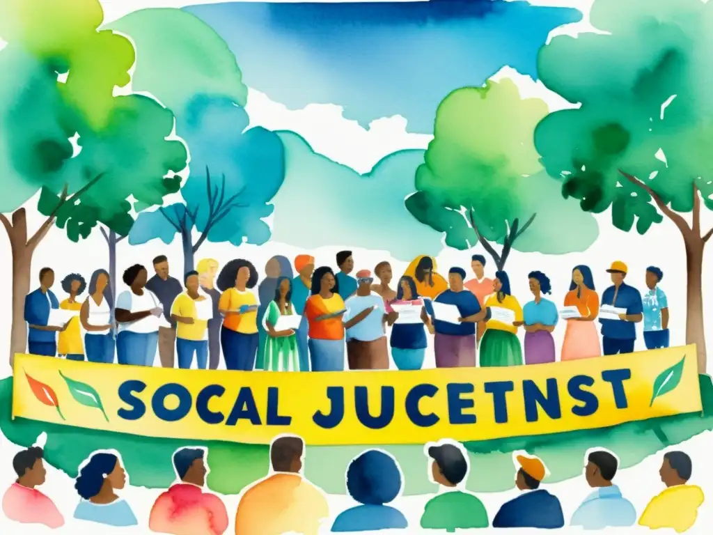 Concurso de Poesía por la Justicia Social en el Parque Un vibrante concurso de poesía temáticas sociales en un parque, un escenario colorido y personas diversas compartiendo sus versos apasionadamente