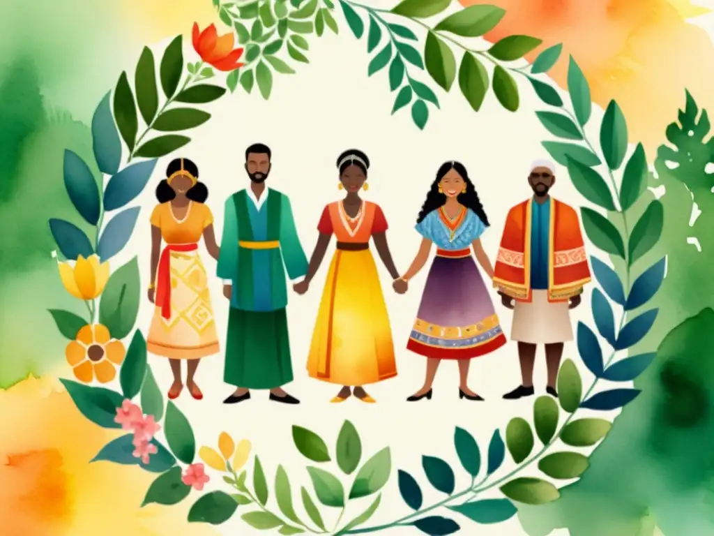 Vibrante ilustración acuarela de diversidad cultural unida