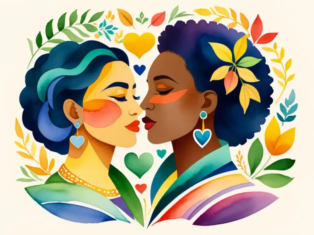 Vibrante ilustración acuarela de poesía LGBTQ+ combate discriminación, uniendo diversidad, fuerza y creatividad en la comunidad LGBTQ+