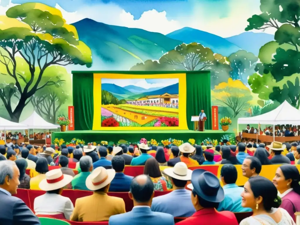 Colorida Feria del Libro de Bogotá: poesía, cultura y paisajes colombianos Vibrante escena en la Feria del Libro de Bogotá con poetas colombianos recitando novedades poéticas