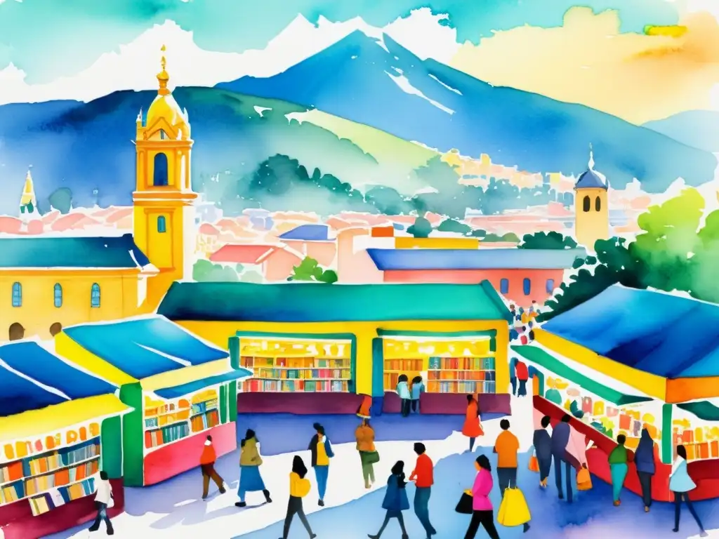 Feria del Libro de Bogotá: Pintura acuarela vibrante Vibrante Feria del Libro Bogotá, con novedades poéticas y energía cultural