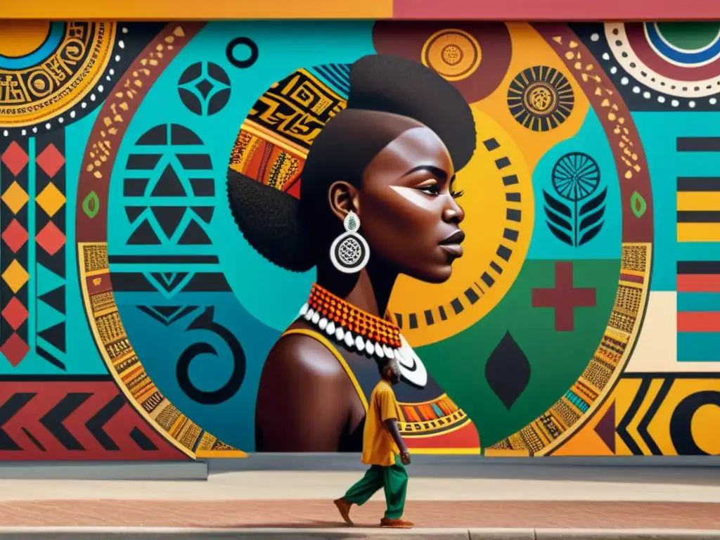 Vibrante mural de poesía indígena africana, lenguas y culturas, con símbolos y colores ricos que celebran la diversidad y la belleza