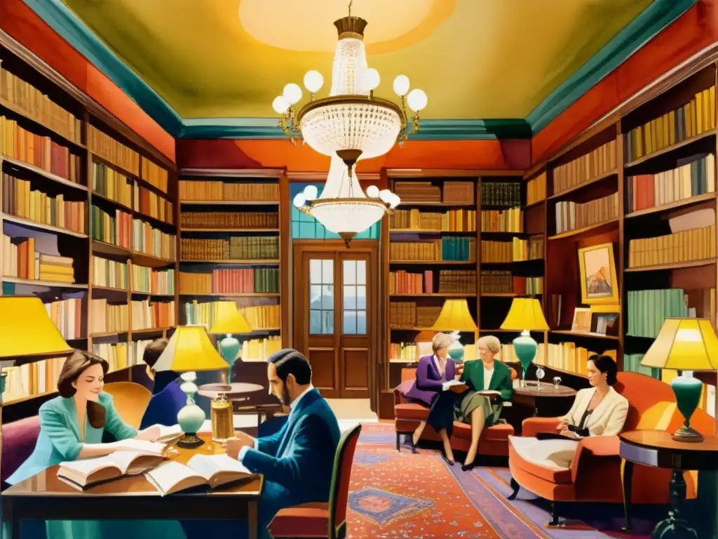 Una vibrante reunión literaria del Siglo de Plata en España, con escritores, revistas literarias y una atmósfera intelectual