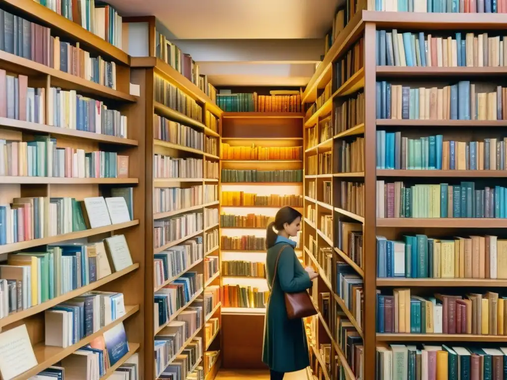 Vibrante tienda de libros con poesía, clientes leyendo y conversando