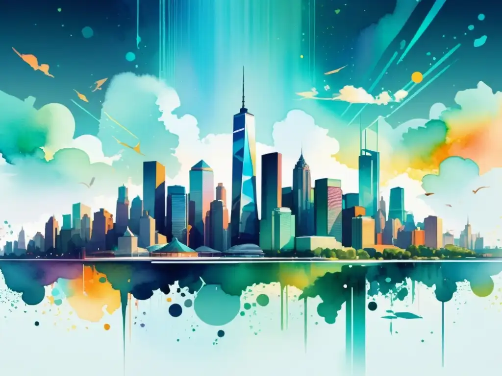 Vista urbana futurista con poesía holográfica fusionada, reflejando creatividad y modernidad